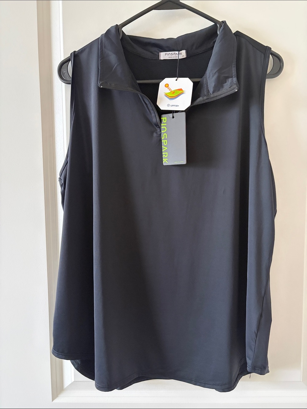 Pinspark Women's Black Sleeveless Zip Mock Neck Tank